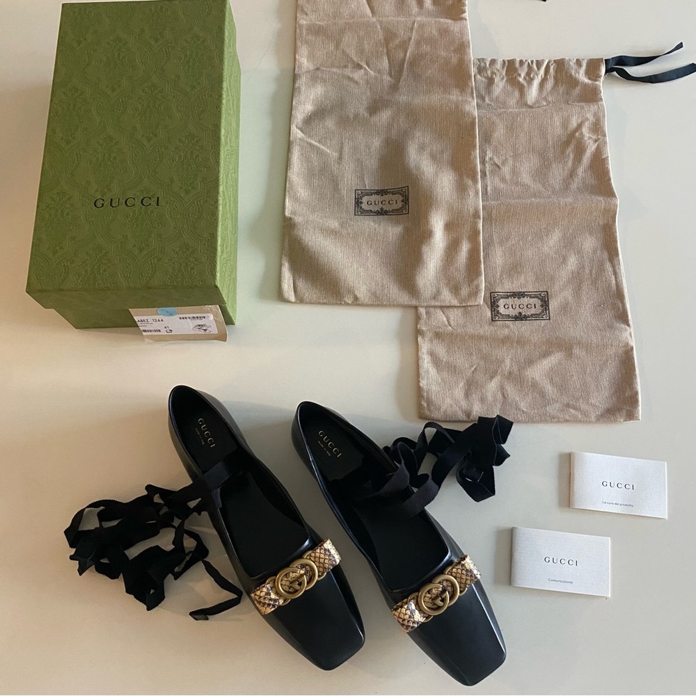 Gucci GG Python Bow Leather Ballet Flats - Picture 9 of 15